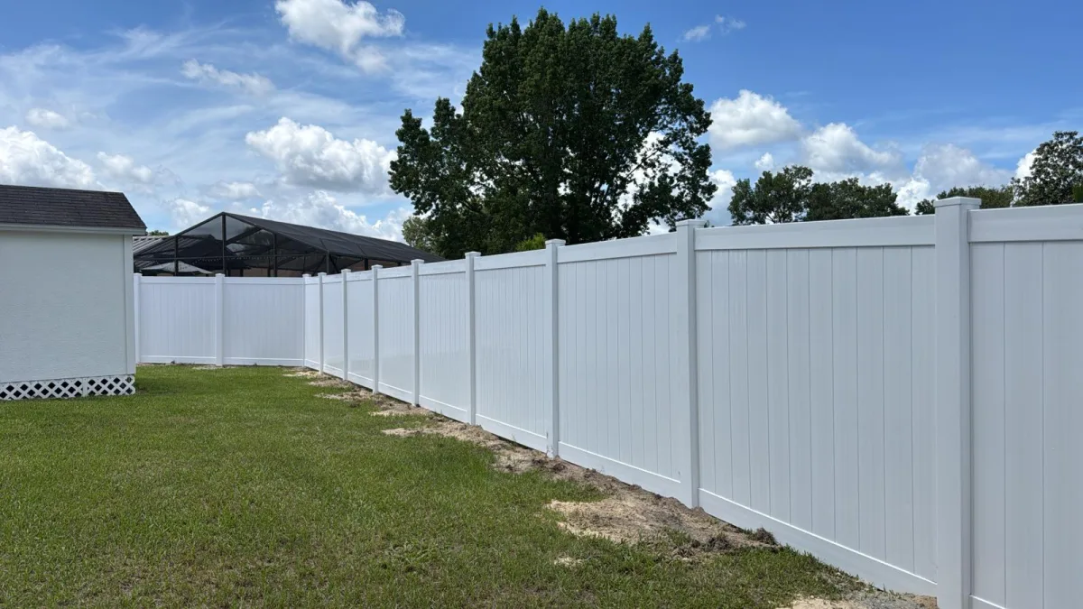 Vinyl privacy, tan side by Crystalline Home Improvement in Central Florida