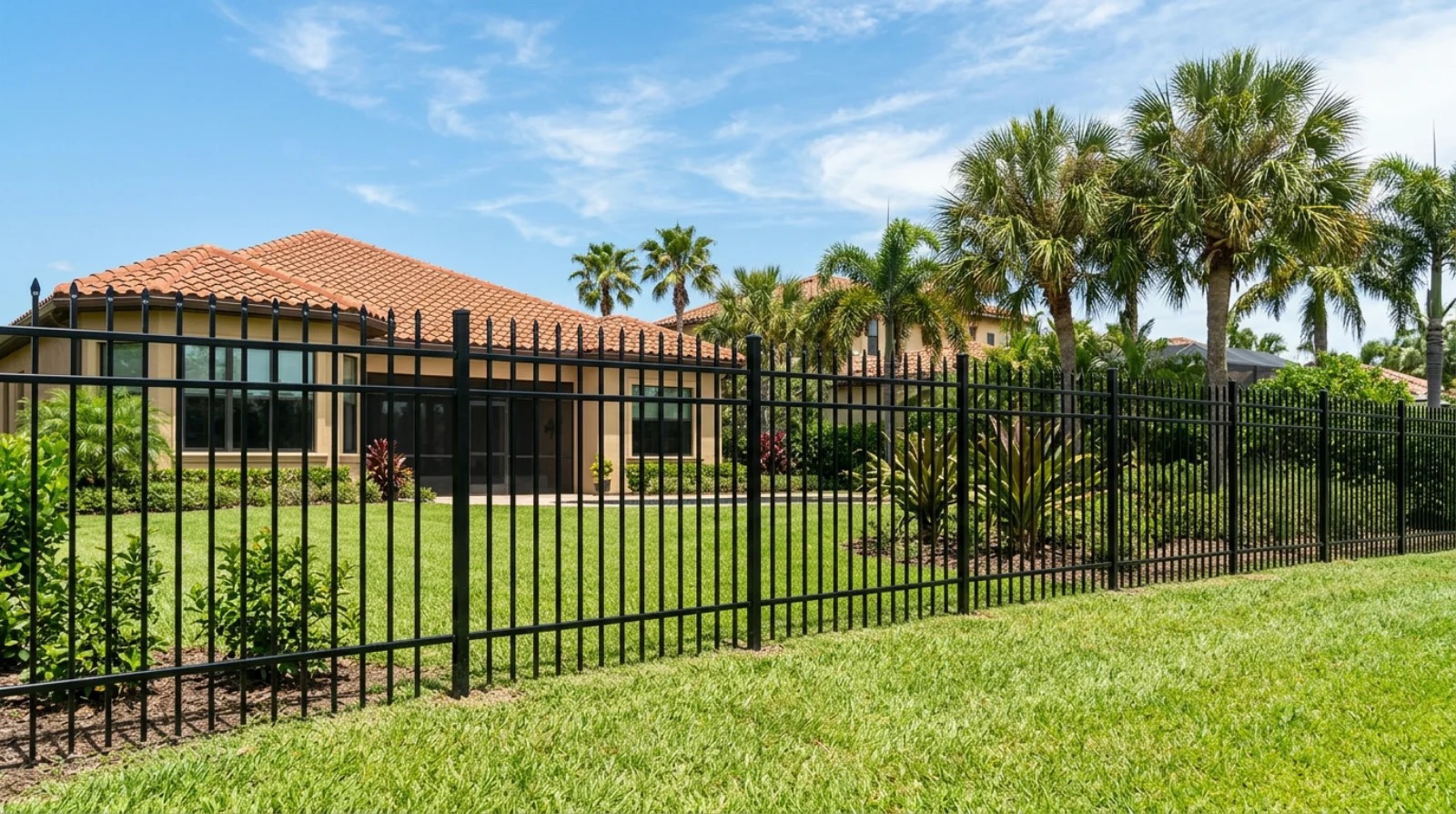 Vinyl privacy fence beside a screen pool enclosure in Central Florida