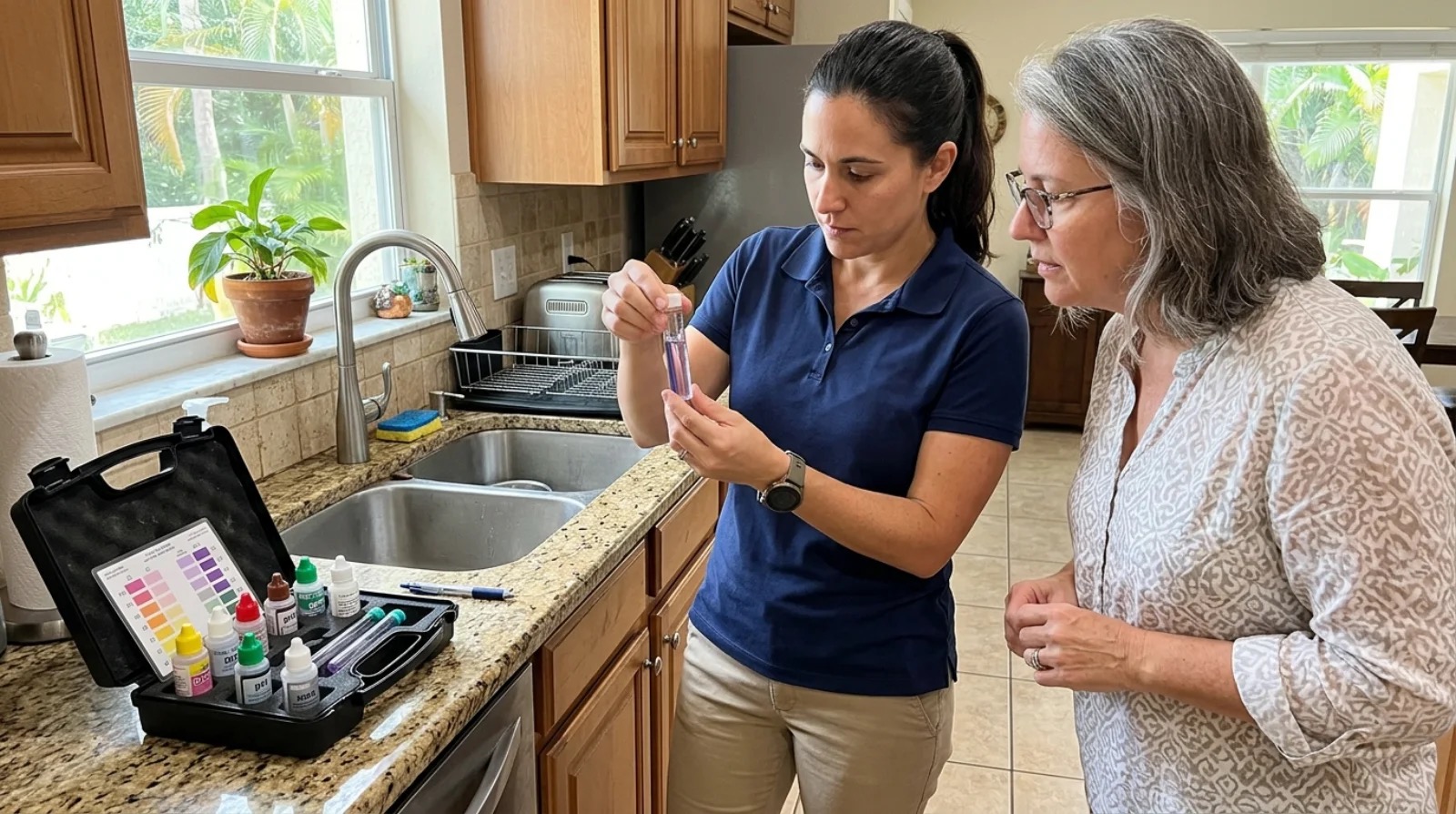 Crystalline going over the estimate with a homeowner in their yard