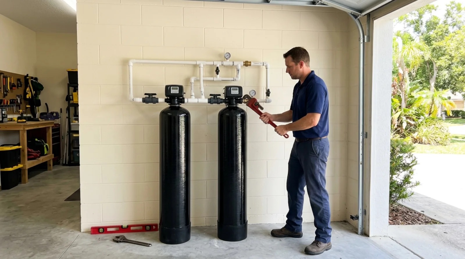 Technician installing equipment at a Florida home